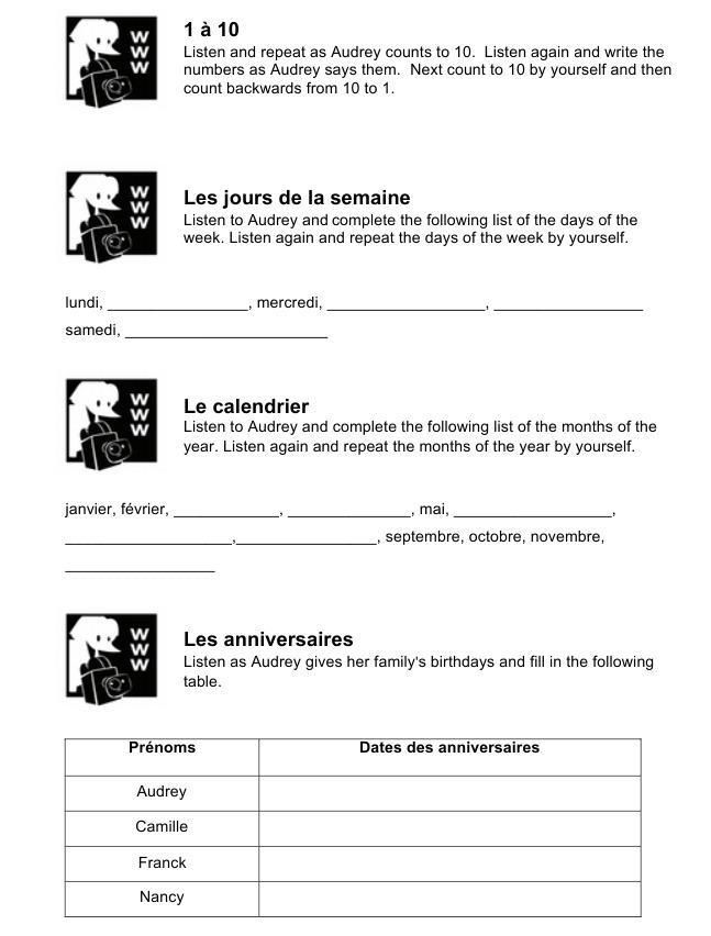 W 1 a 10 W Listen and repeat as Audrey counts to