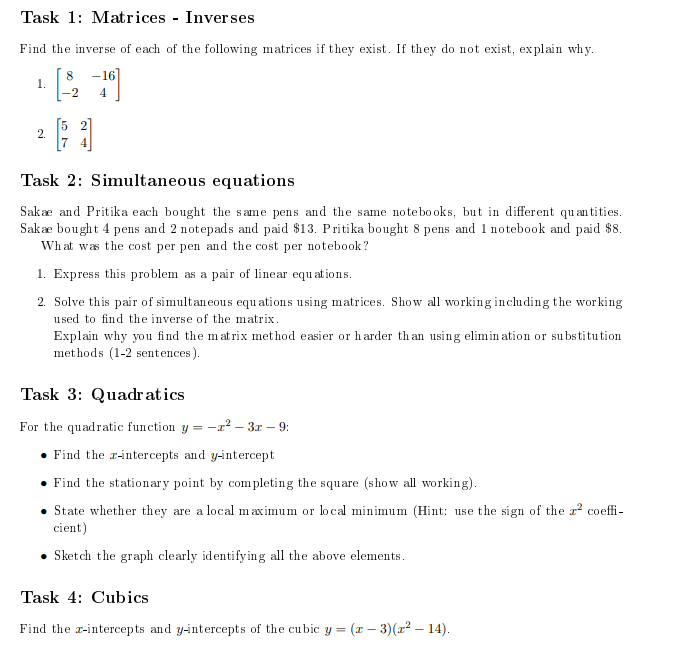Task 1: Matrices - Inverses Find the inverse of