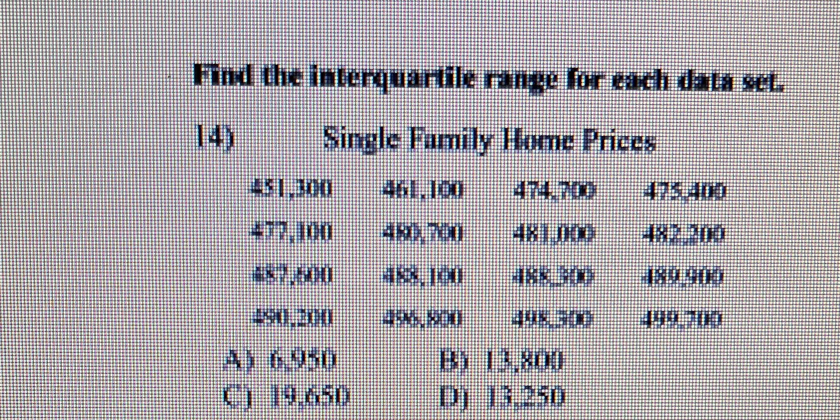 Find the interquartile range for each data set.