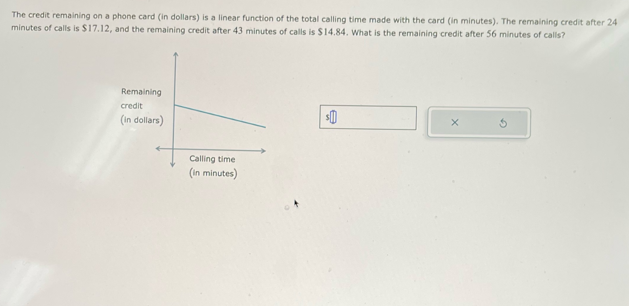 The credit remaining on a phone card (in dollars)