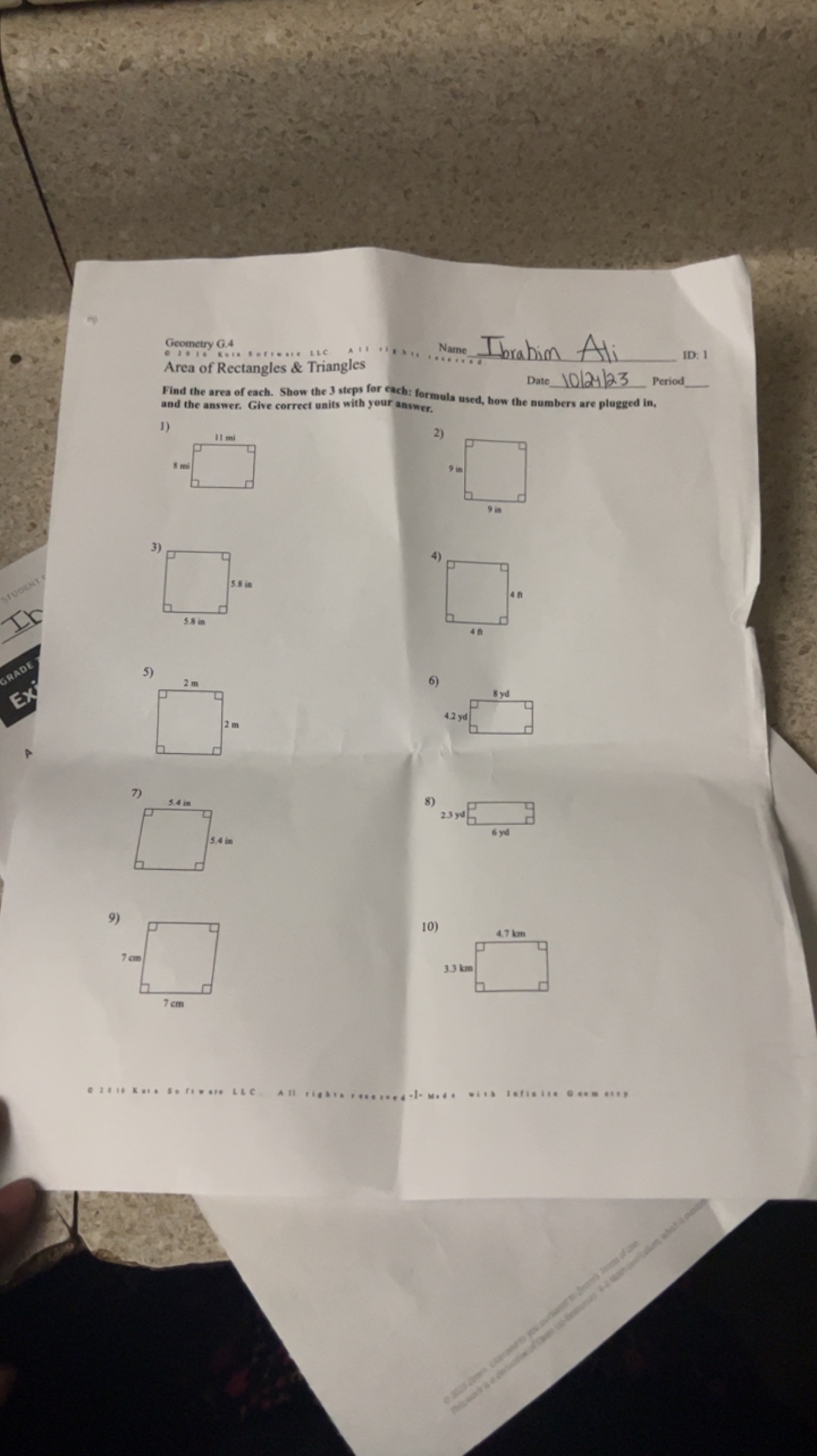Geometry G.4 Ibrahim Ali ID: 1 Area of Rectangles