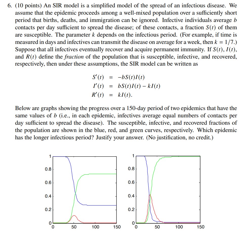 6. (10 points) An SIR model is a simplied model