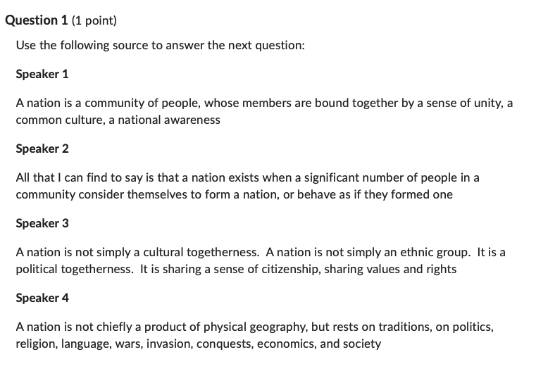 Nationalism & Identity quiz I need the right