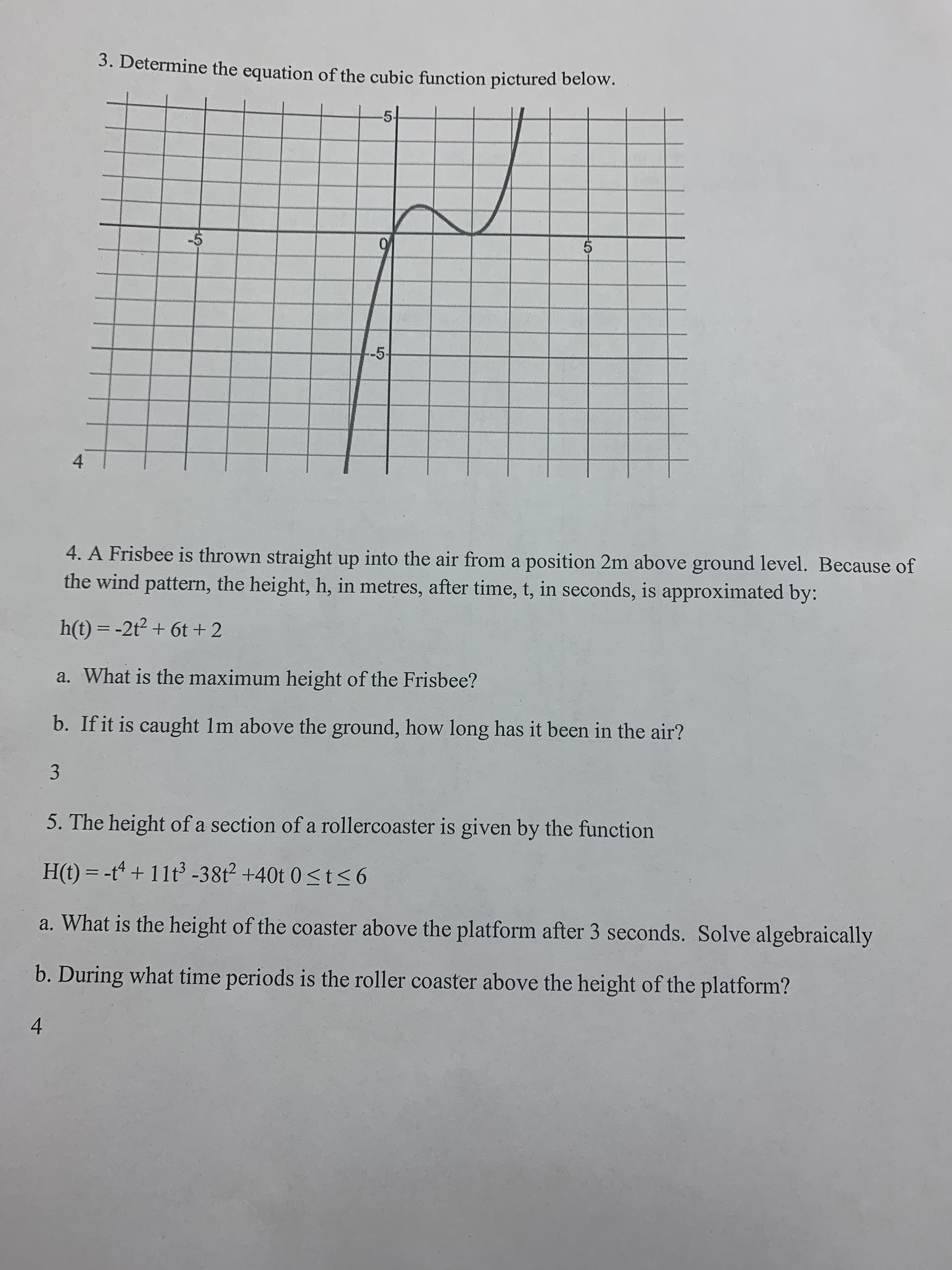 MCT4C Unit 1 Assignment Name: 1. Sketch graphs of