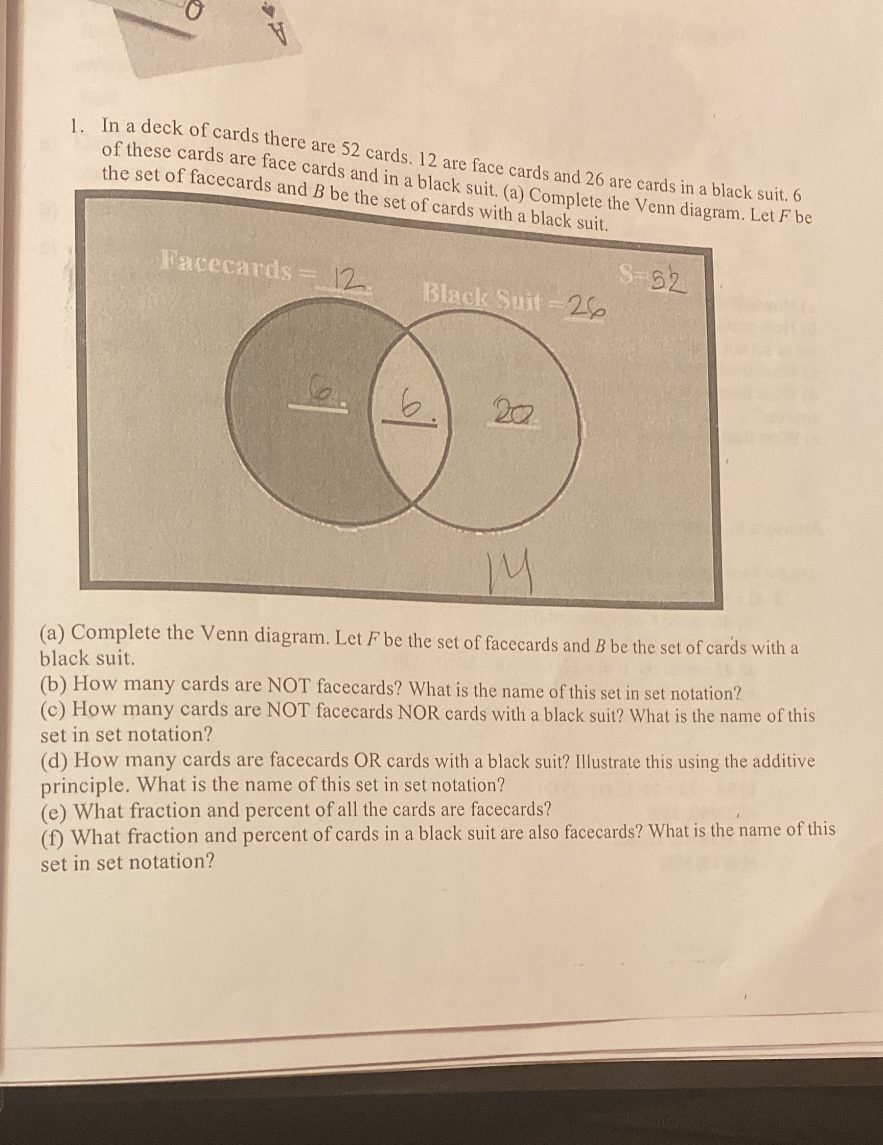 1. In a deck of cards there are 52 cards. 12 are