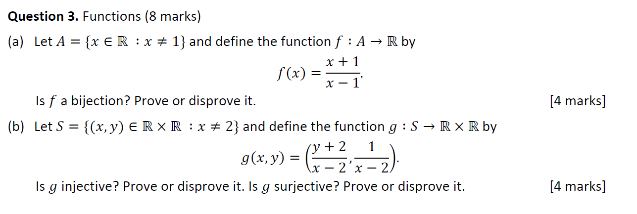 Question 3. Functions (8 marks) (a) Let A = {x ER