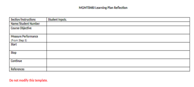 MGMT8460 Learning Plan Reflection