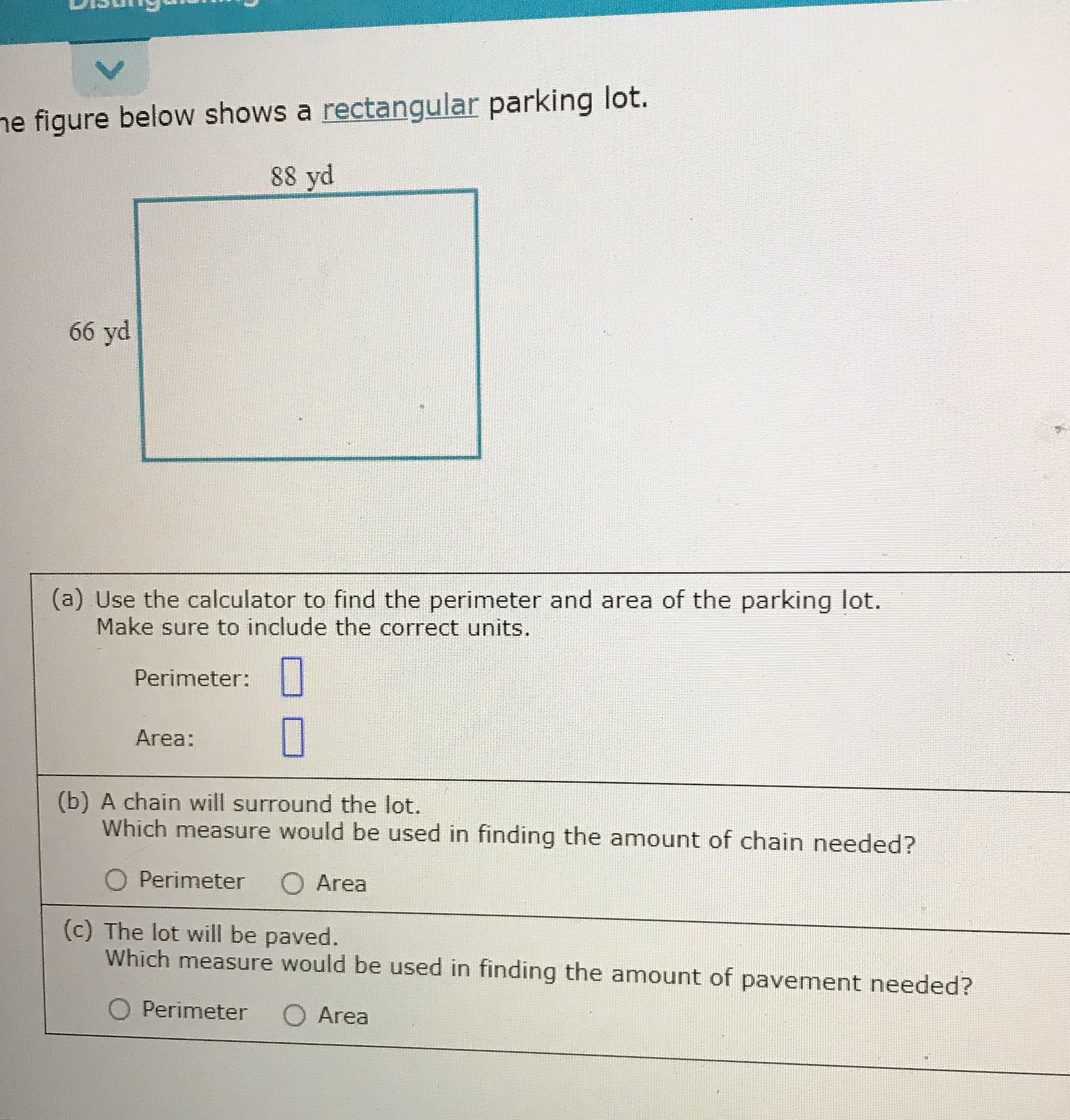he figure below shows a rectangular parking lot.