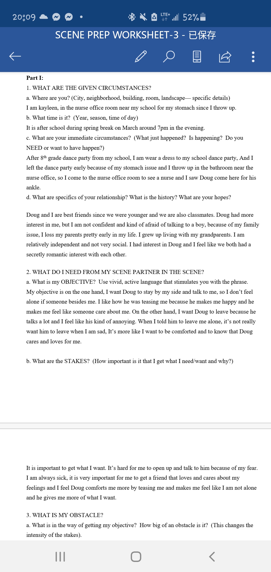 20:09 .. o O o as Kt a \"1." 52%. SCENE PREP