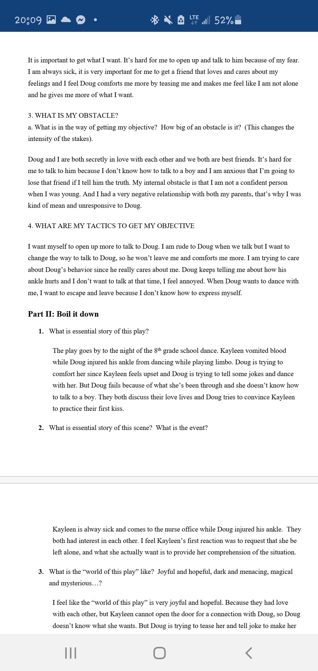 20:09 .. o O o as Kt a \"1." 52%. SCENE PREP