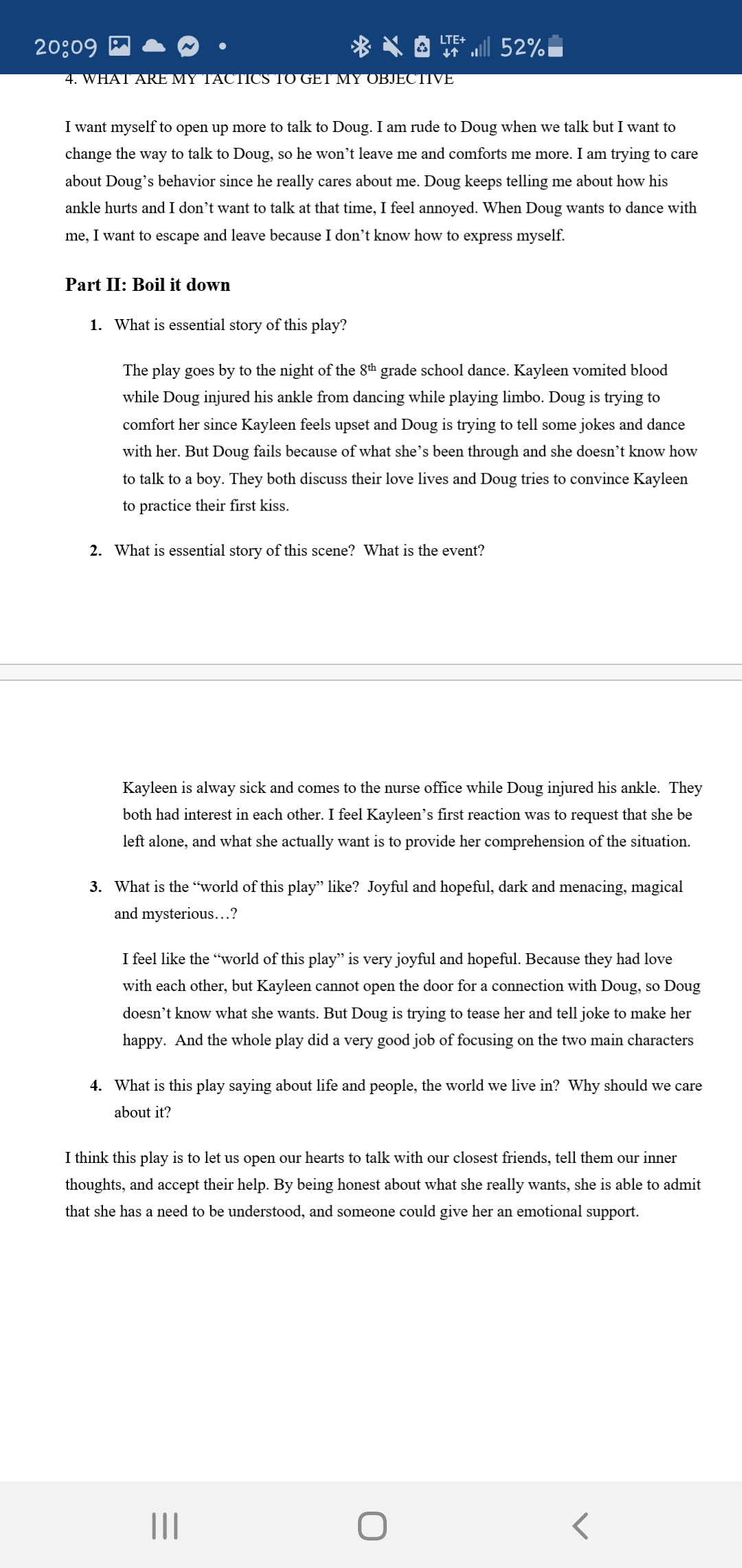 20:09 .. o O o as Kt a \"1." 52%. SCENE PREP