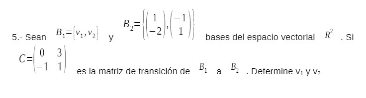 B,= 5.- Sean B1 = V1, V2] y -2 bases del espacio