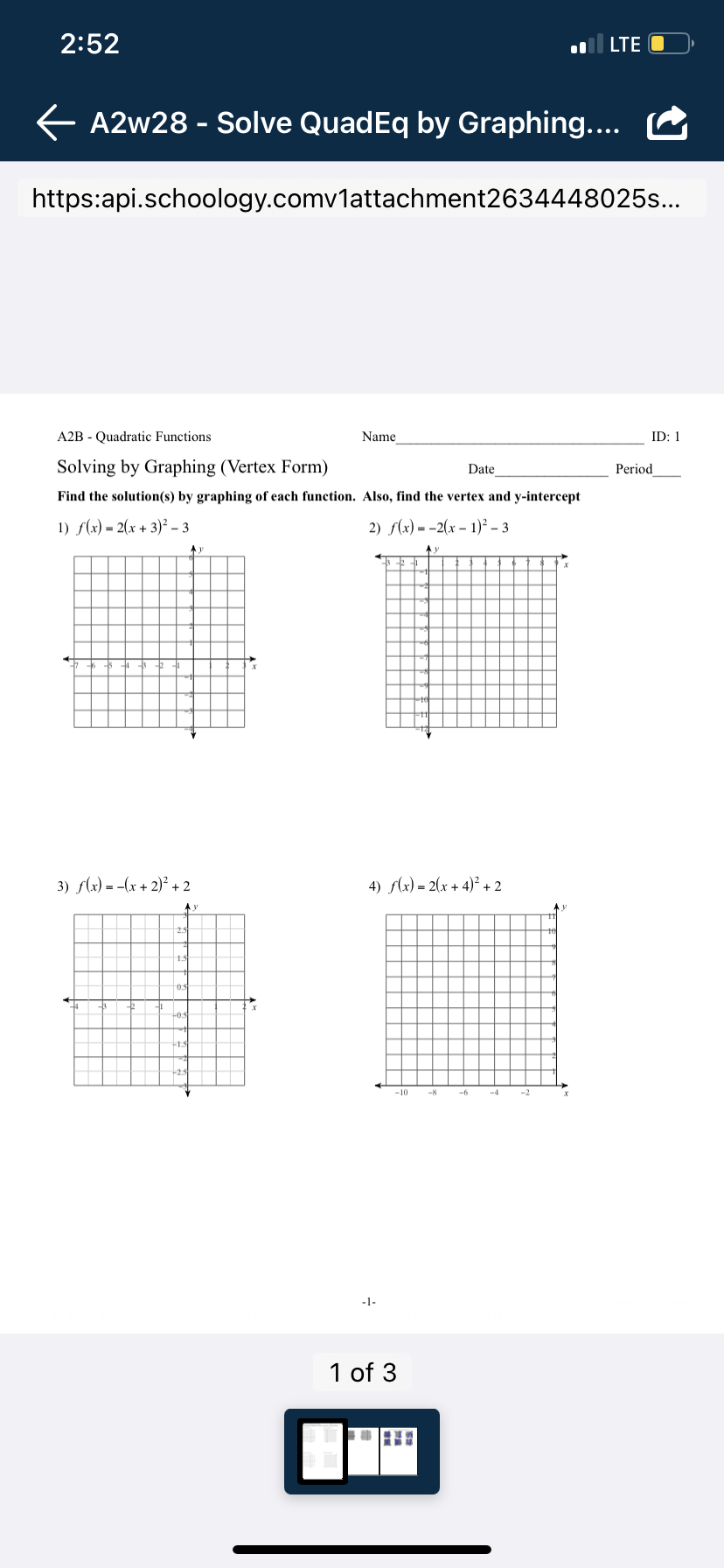 2:52 LTE O A2w28 - Solve QuadEq by Graphing....