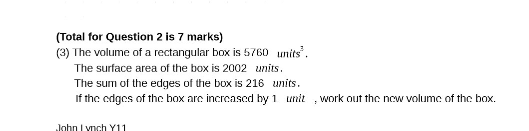 (Total for Questlon 2 Is 7 marks) (3) The volume