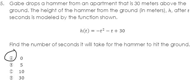 5. Gabe drops a hammer from an apartment that is