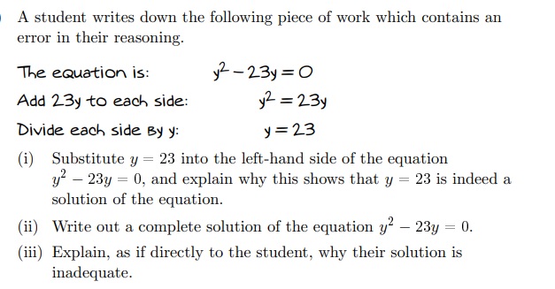 I A student writes down the following piece of