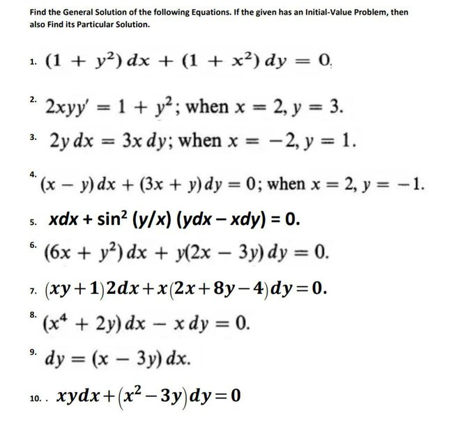 Find the General Solution of the following