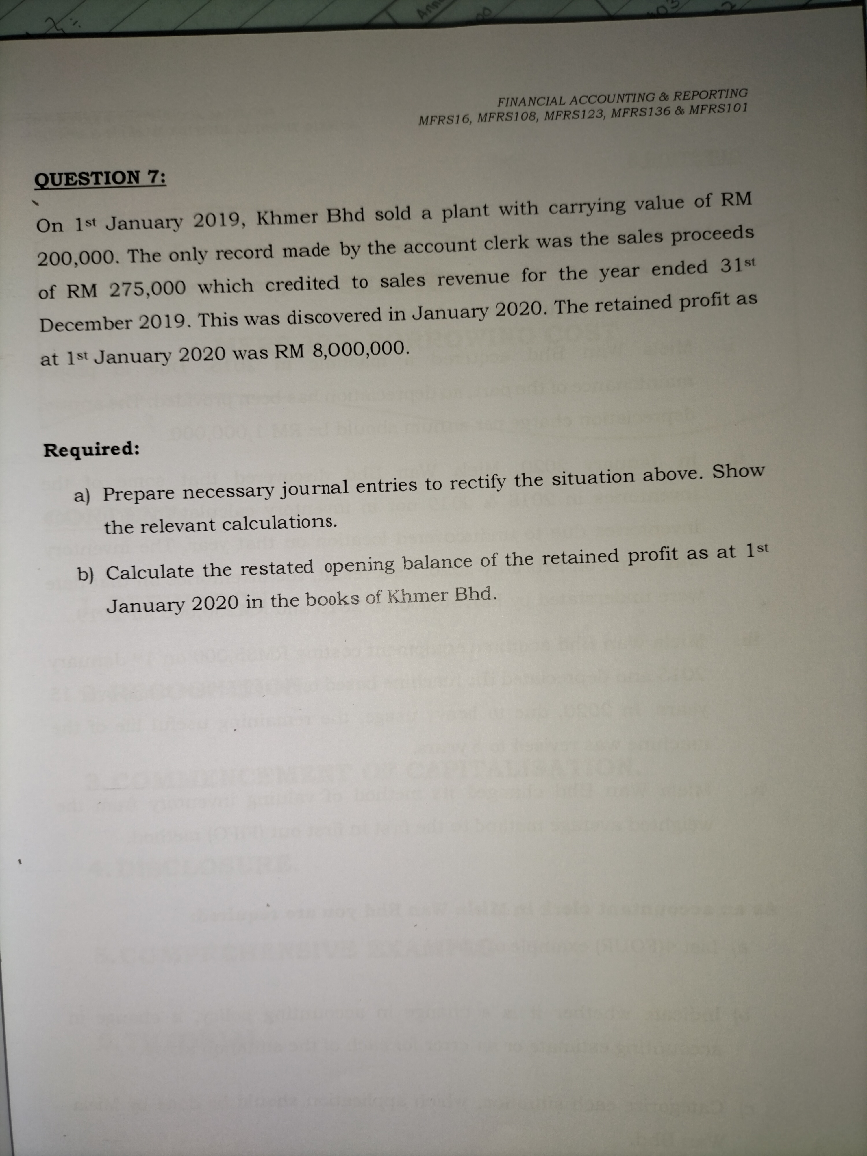 FINANCIAL ACCOUNTING & REPORTING MFRS16, MFRS108,