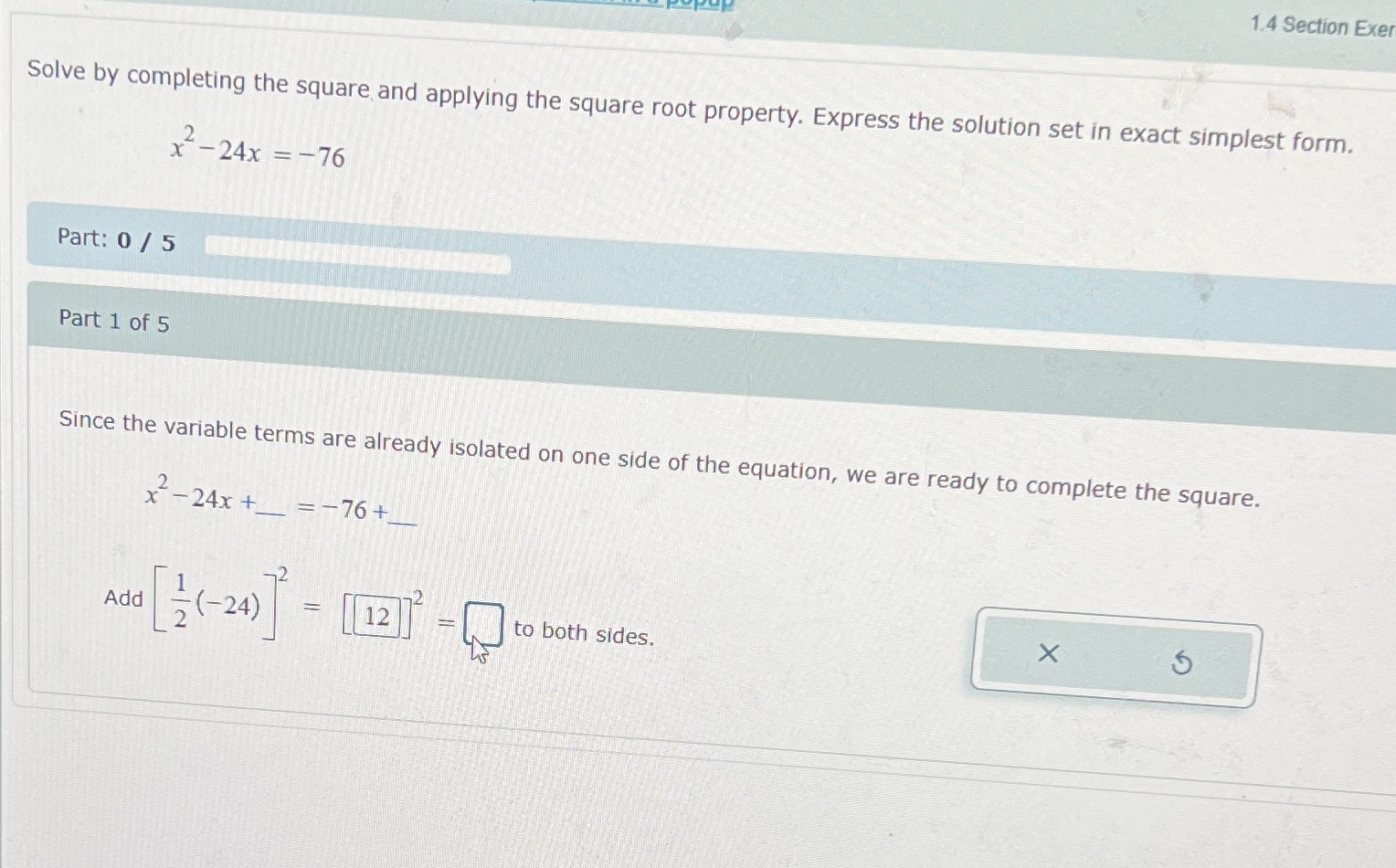 9 part 1 1.4 Section Exer Solve by completing the