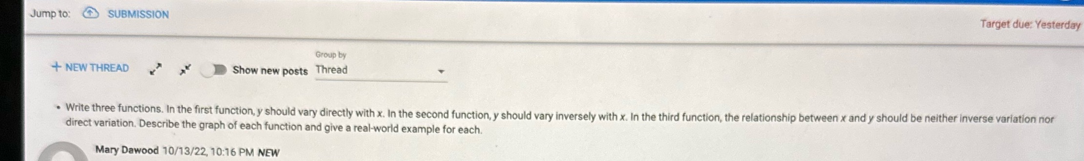 Jump to: SUBMISSION Target due: Yesterday Group