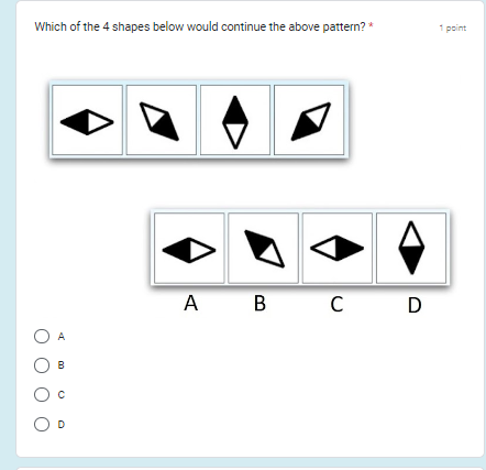 Which of the 4 shapes below would continue the