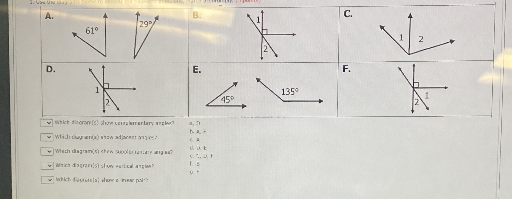 1. Use the diagrams be A. B. C. 290 610 1 2 D. E.