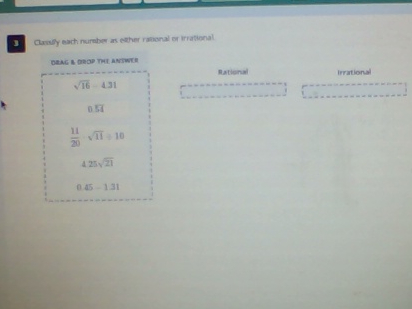\fClassify each number as either rational or