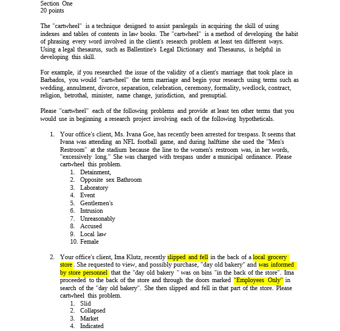 Section One 20 points The "cartwheel" is a