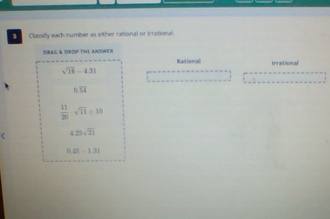 \fClassify each number as either rational or
