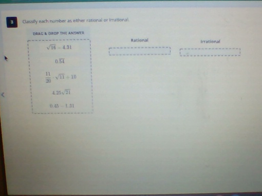 \fClassify each number as either rational or