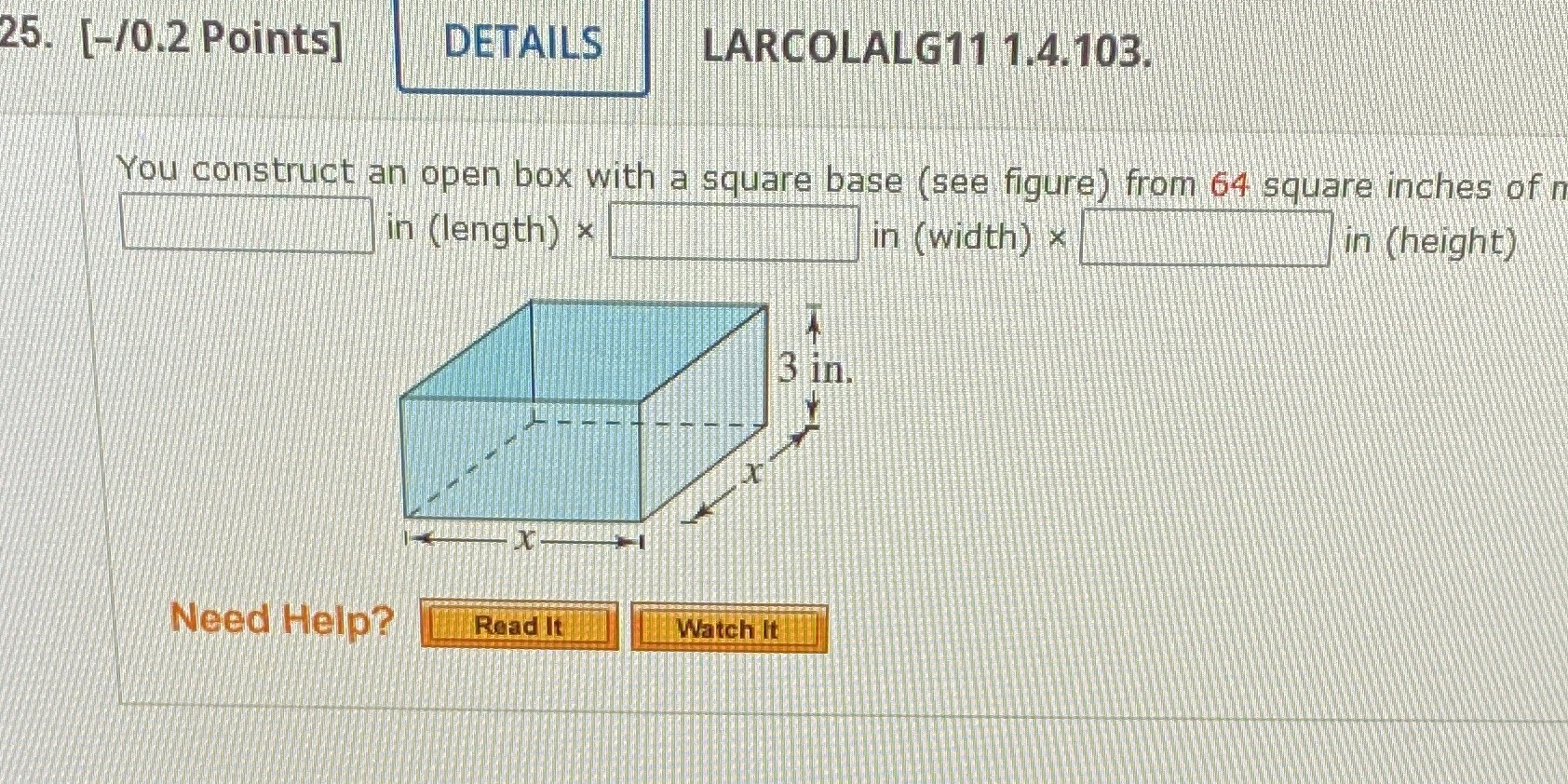 Y(rest of question says) from 64 square inches of