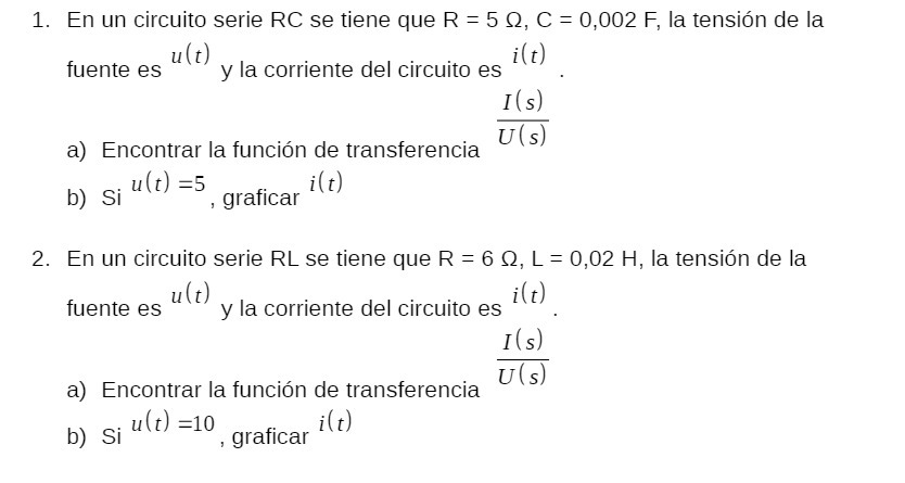 1. En un circuito serie RC se tiene que R = 5 Q,