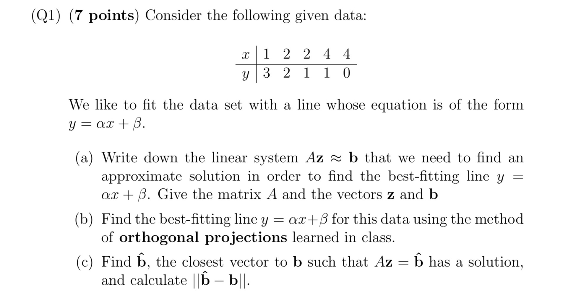 Applied Linear Algebra (Q1) (7 points) Consider