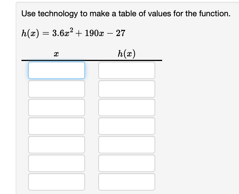 Use technology to make a table of values for the