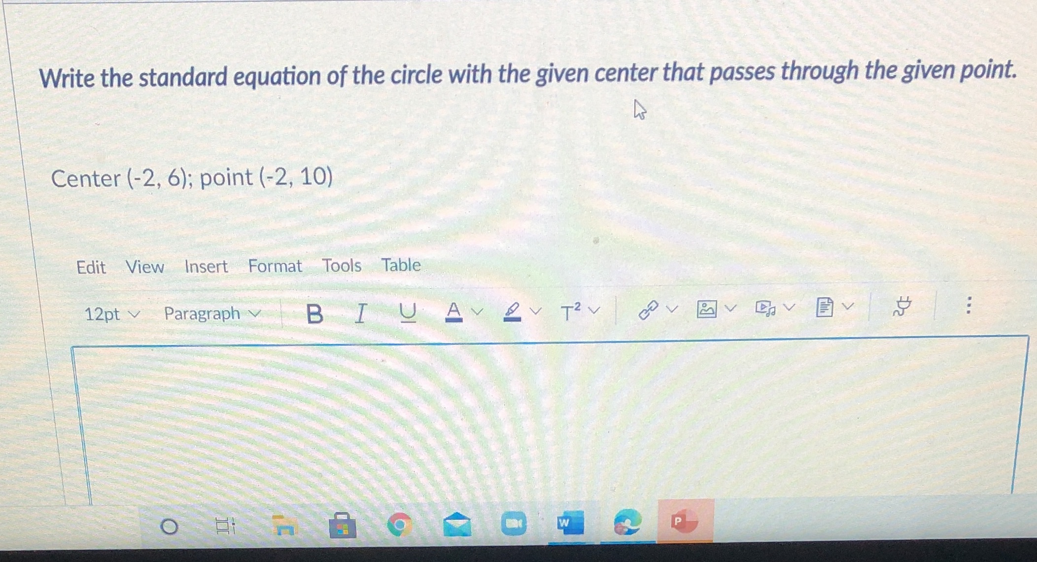 Write the standard equation of the circle with