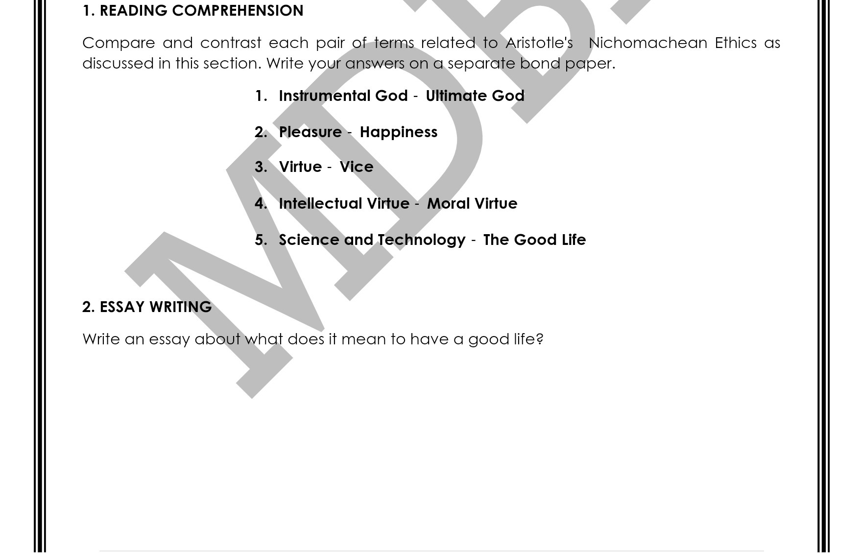 1. READING COMPREHENSION Compare and contrast