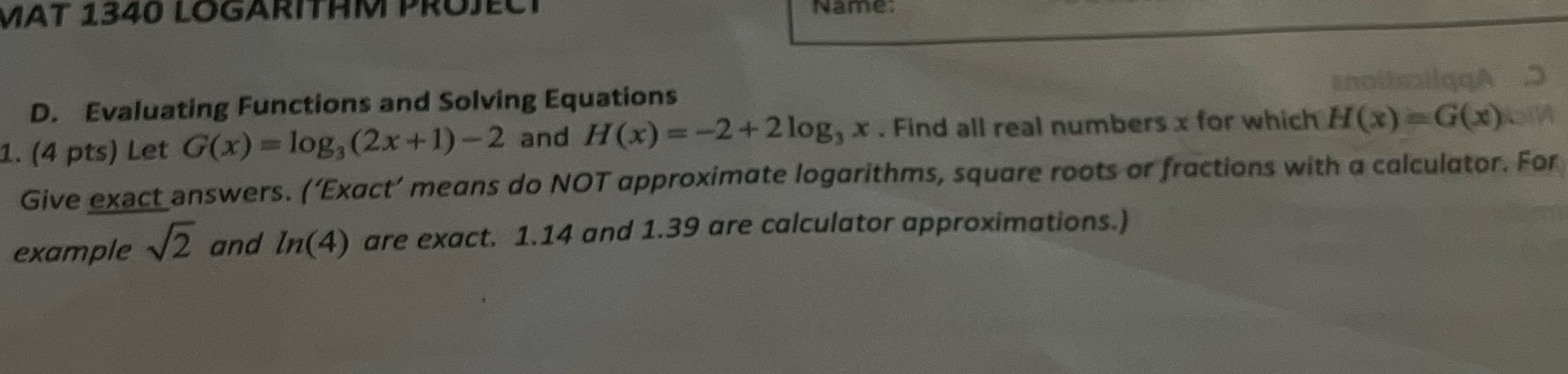 MIAT 1340 LOGARITHM PROJECT D. Evaluating