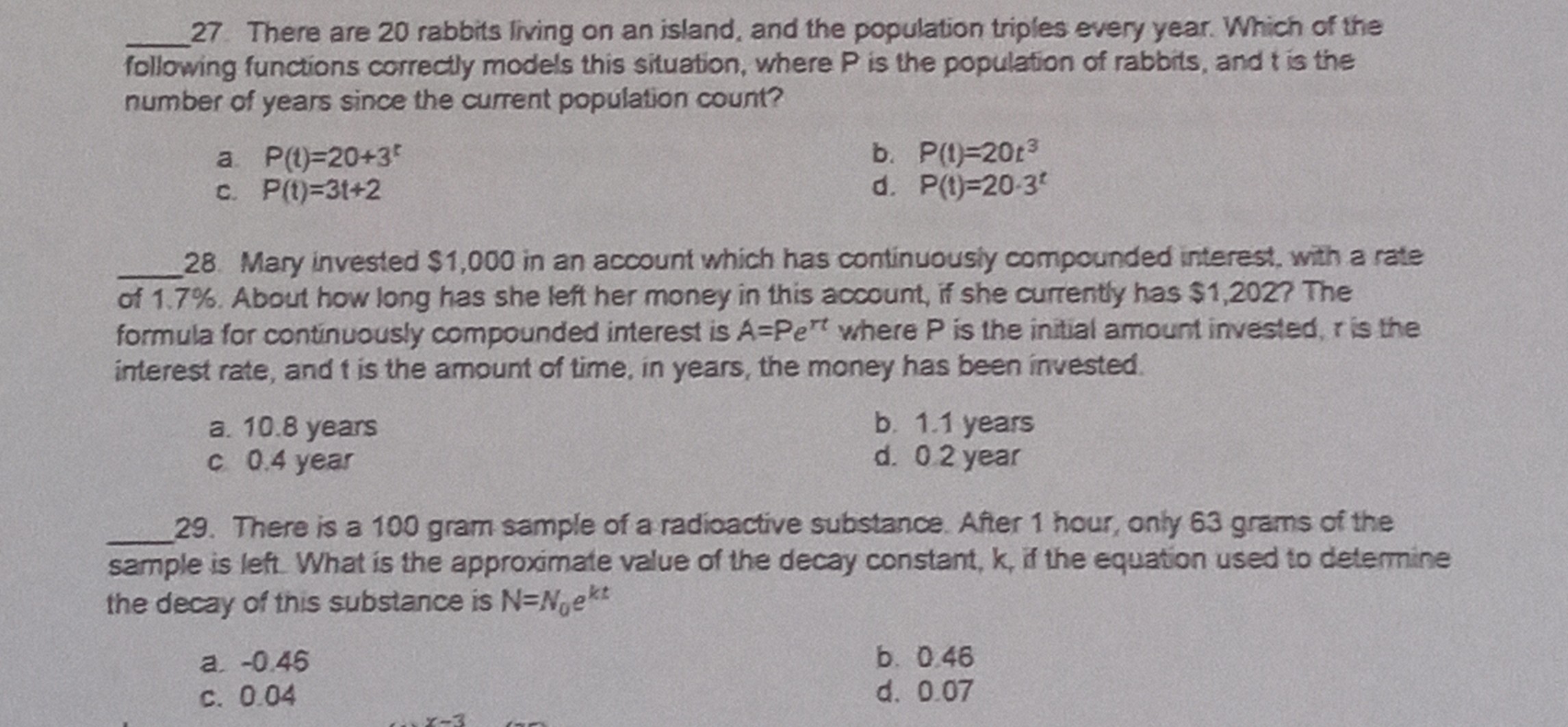 27 There are 20 rabbits living on an island, and