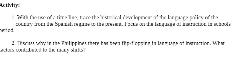 Activity: 1. With the use of a time line, trace