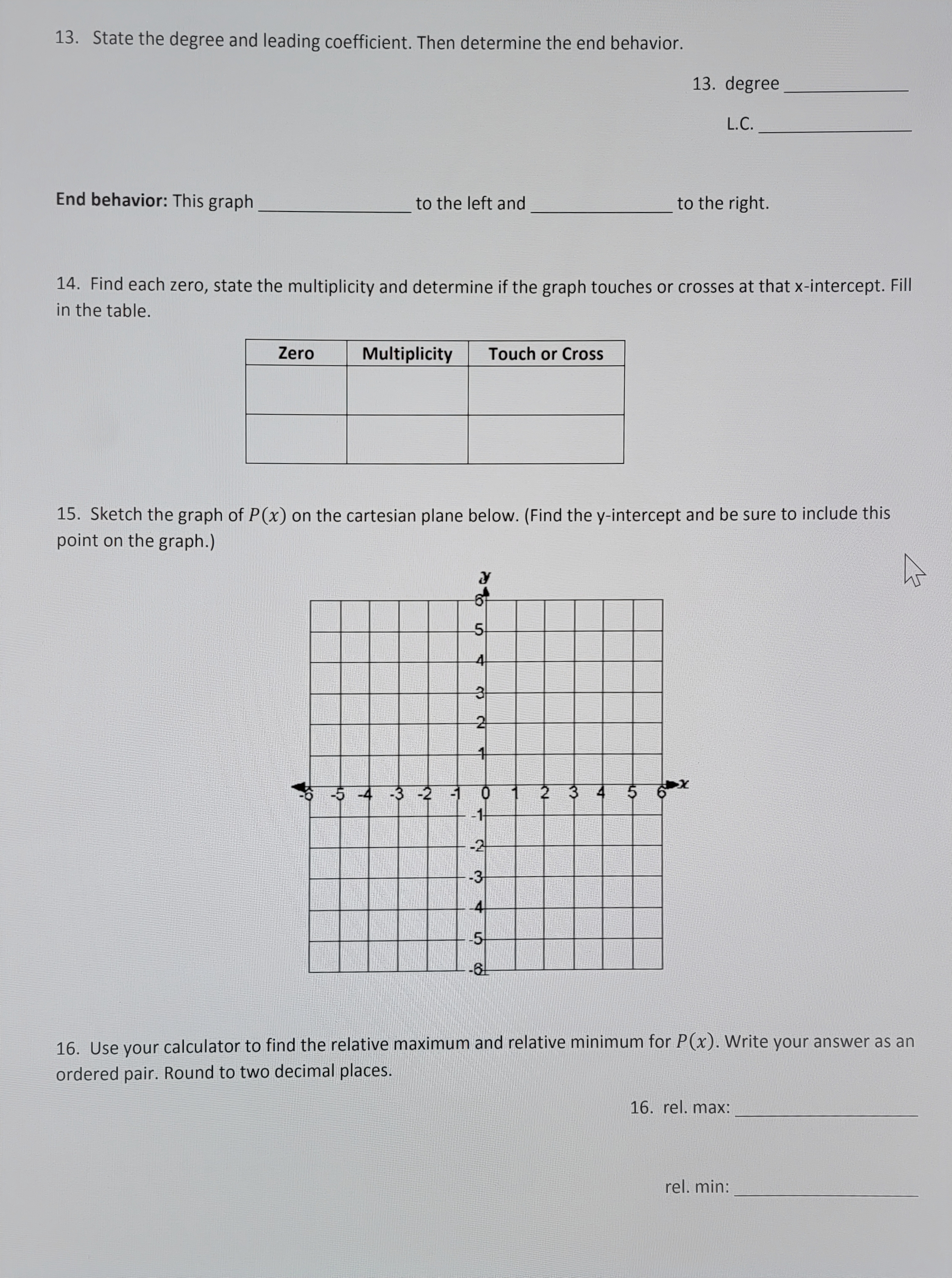 Name: Lab Polynomial and Rational Functions