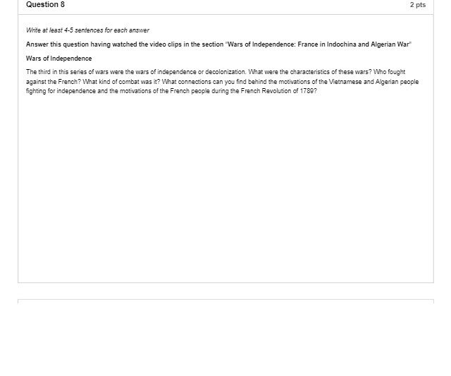 Question 8 2 pts Write at least 4-5 sentences for