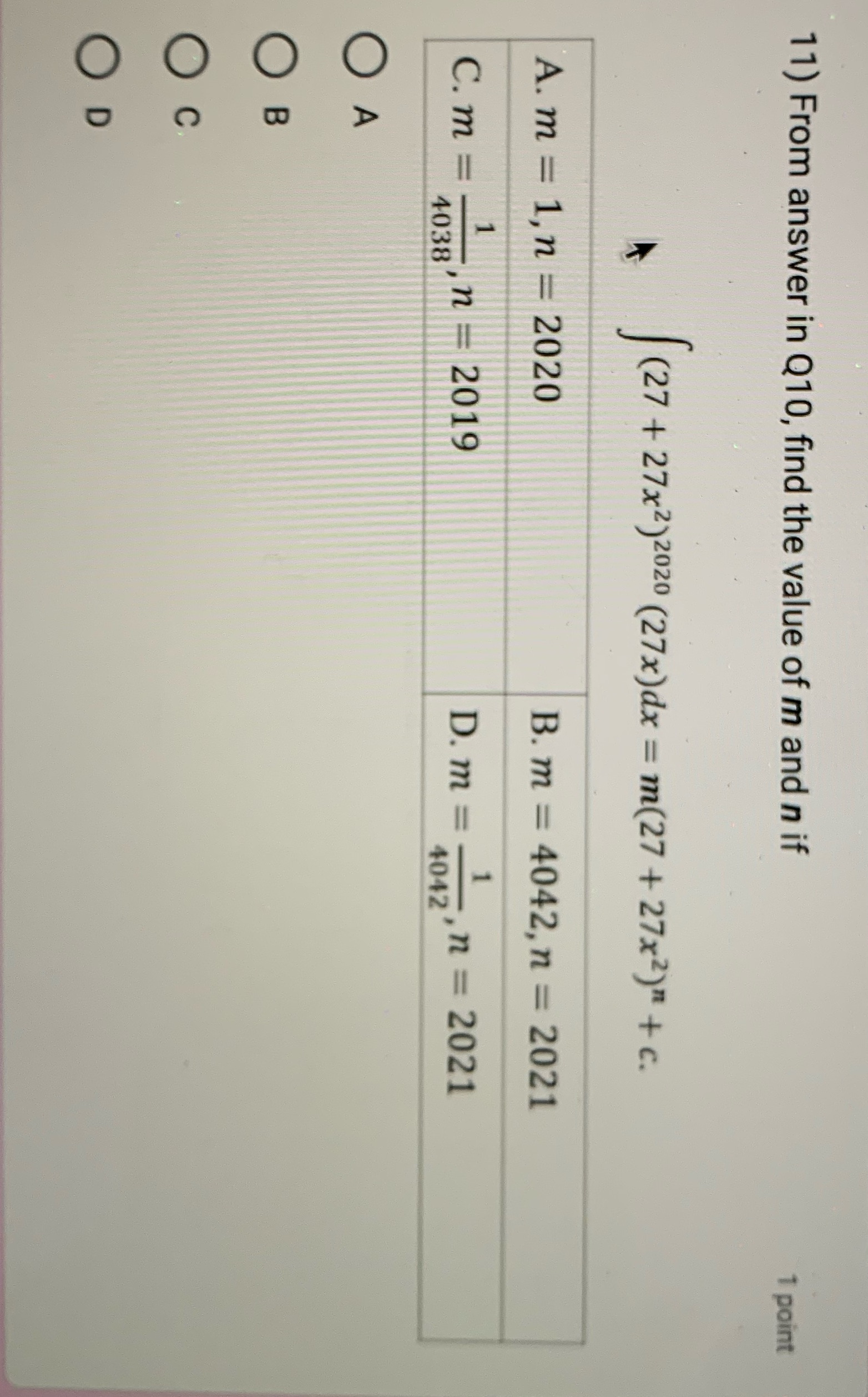 11) From answer in Q10, find the value of m and n