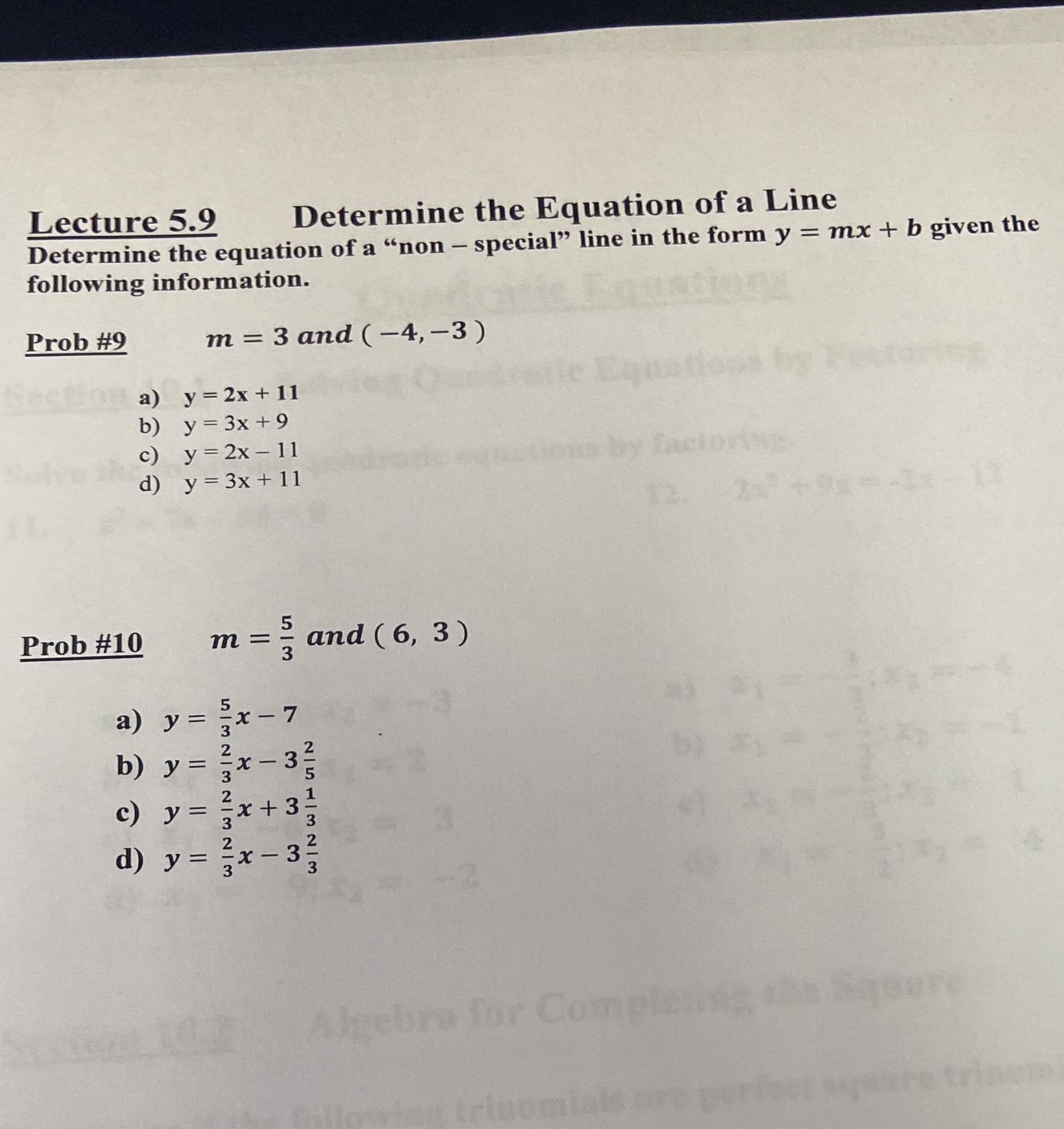 Lecture 5.9 Determine the Equation of a Line