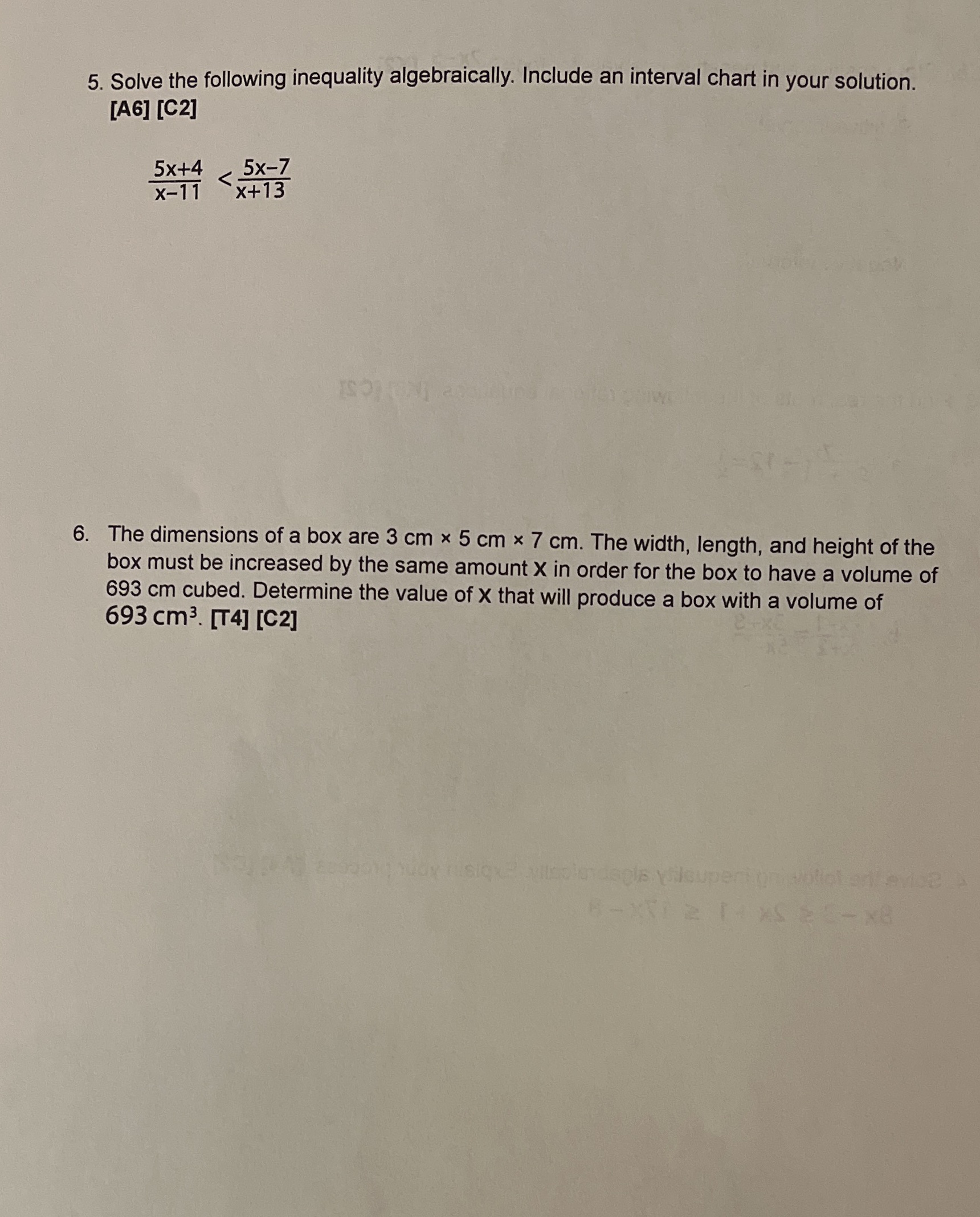 5. Solve the following inequality algebraically.