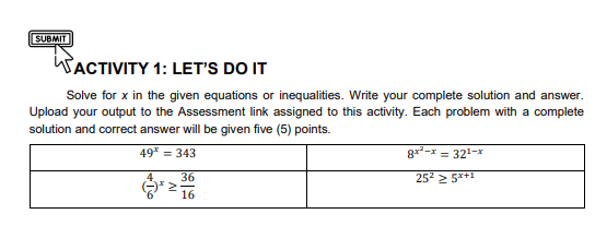 Sh0w y0ur complete solution SUBMIT ACTIVITY 1: