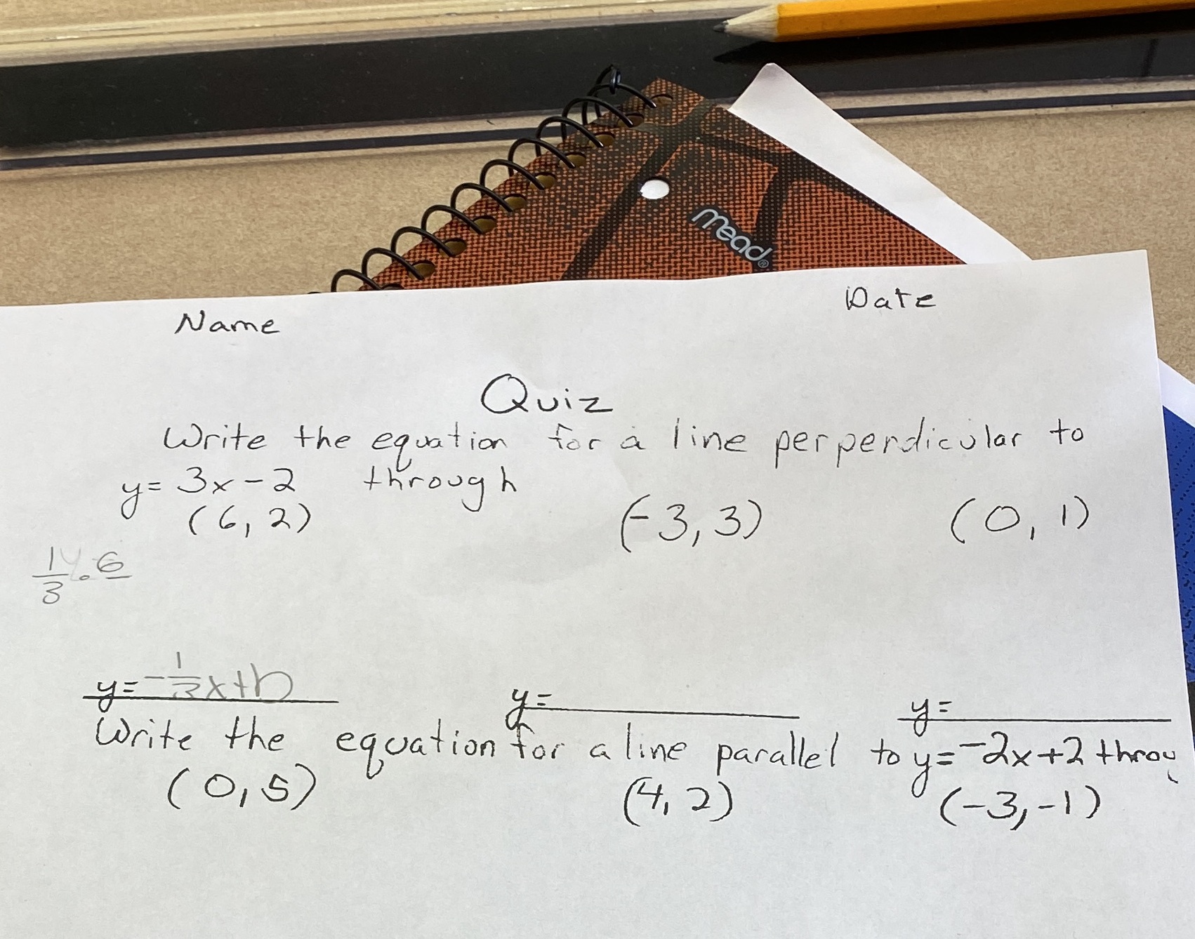 mead Date Name Quiz Write the equation for a line