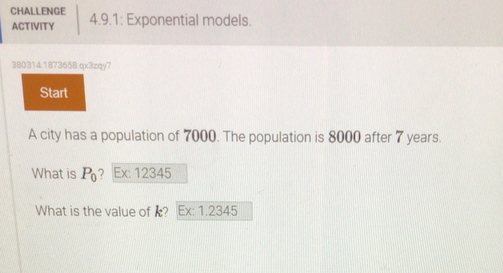 CHALLENGE ACTIVITY 4.9.1: Exponential models.