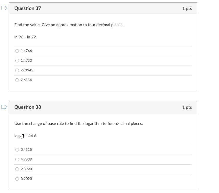 D Question 37 1 pts Find the value. Give an