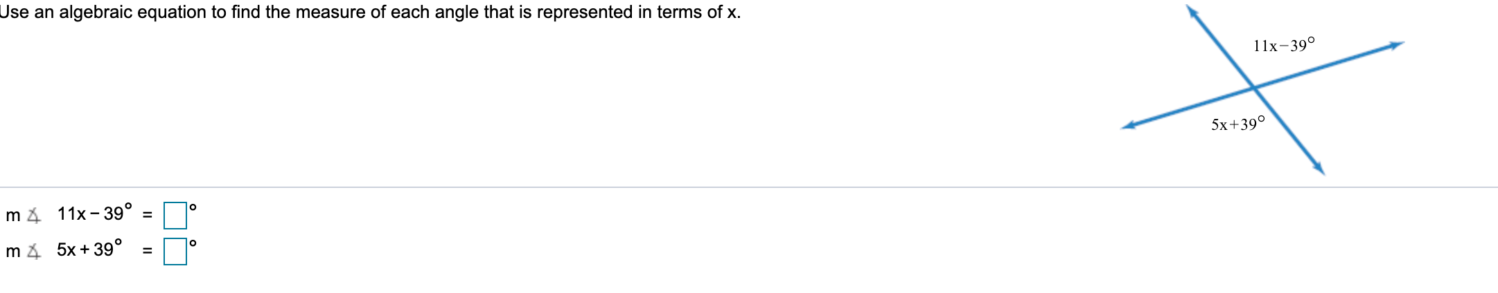 please solve Use an algebraic equation to find
