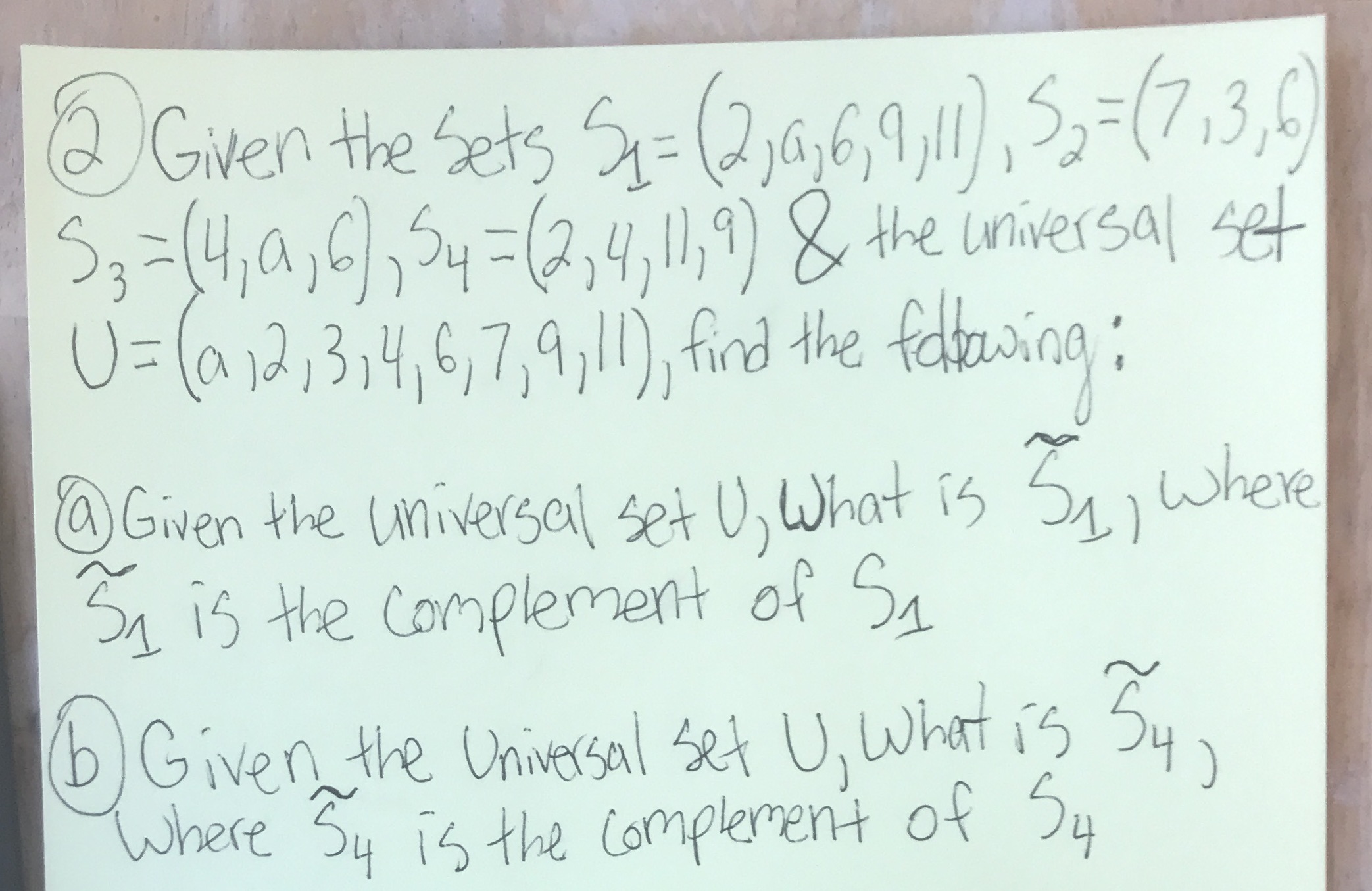 Please show all work (2 ) Given the Sets S1 = ( 2